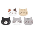Cat Coaster Set of five: calico, tabby, tuxedo, grey-and-white and grey cat faces on white