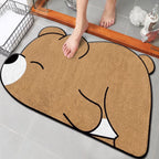 Bear Bath Mat, Brown Bear design, on a tiled bathroom floor at a shower door