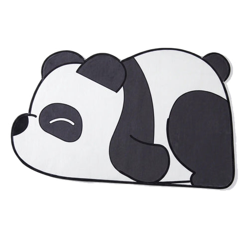Bear Bath Mat, Panda design, on white seen from above: a mat cut around a cartoon panda asleep on its front