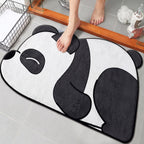Bear Bath Mat, Panda design, on a tiled bathroom floor at a shower door