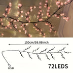 Size diagram: the 72 LED Cherry Blossom Branch Light is about 150 cm (59 in) long with a USB plug