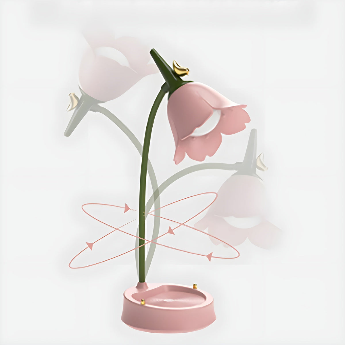 Demonstration of the lamp's flexible gooseneck bending through 360 degrees