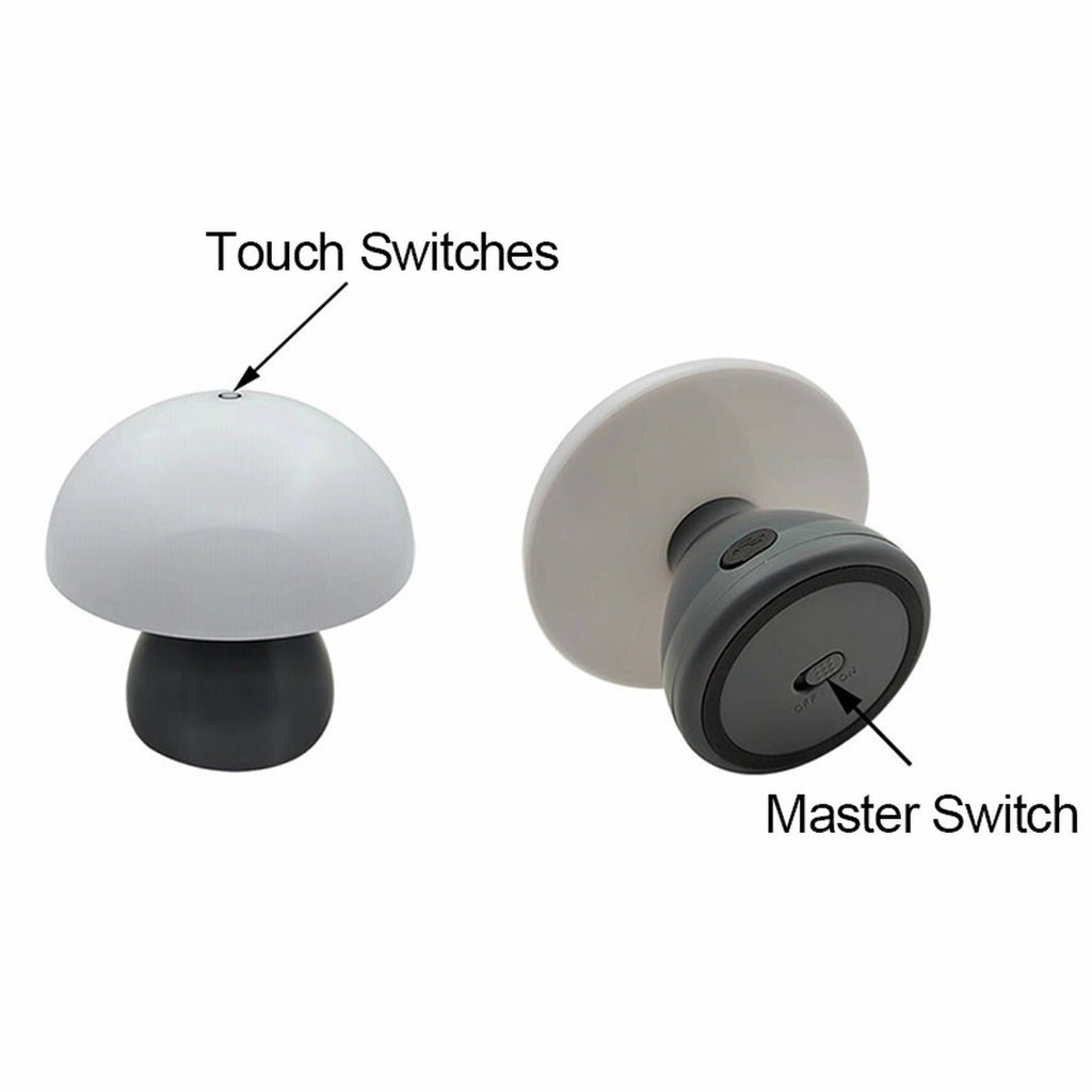 The touch dot on the cap and the master switch under the base