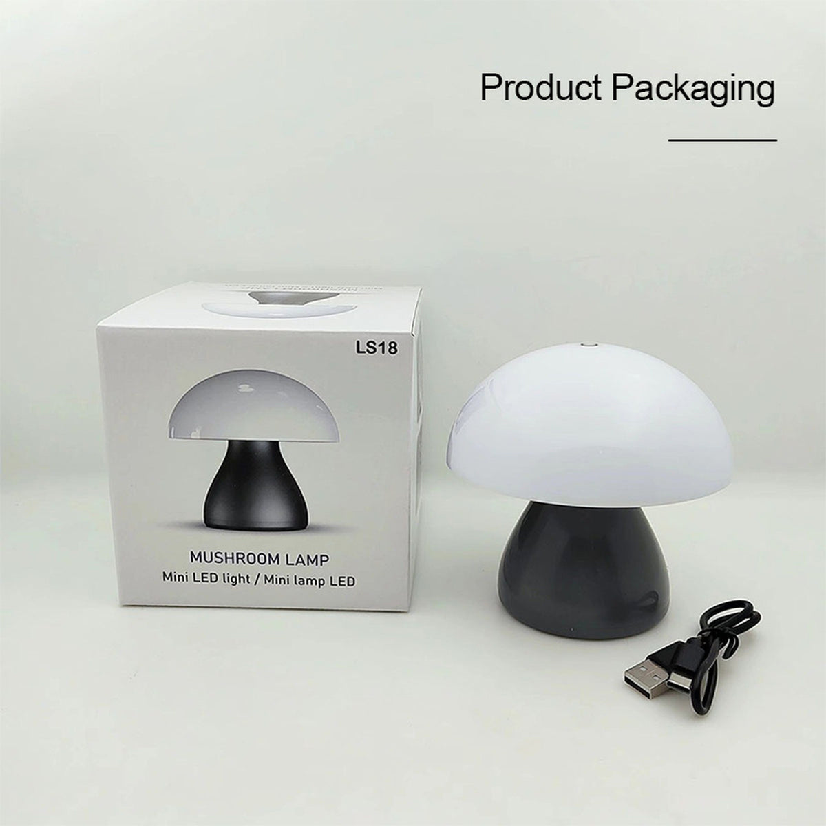 What is in the box: the lamp, the USB-C cable and the printed box