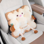 Toast Seat Cushion propped against a white car seat as a back cushion